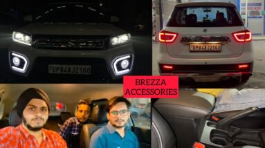 Brezza accessories | Orignal msga armrest | Nippon android stereo | Drls | Fog lights | footsteps